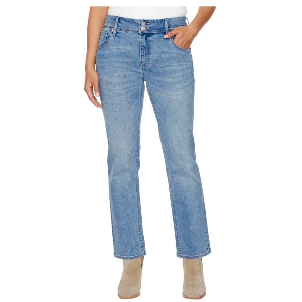 HUDSON STRAIGHT LEG MIDRISE BUTTON FLAP BLUE DENIM ANKLE STRETCH JEANS NWT Sz12